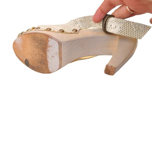 CYNTHIA VINCENT Studded Lace-Leather Sling-backs in Lavender & Gold Size 9 - Picture 8 of 9